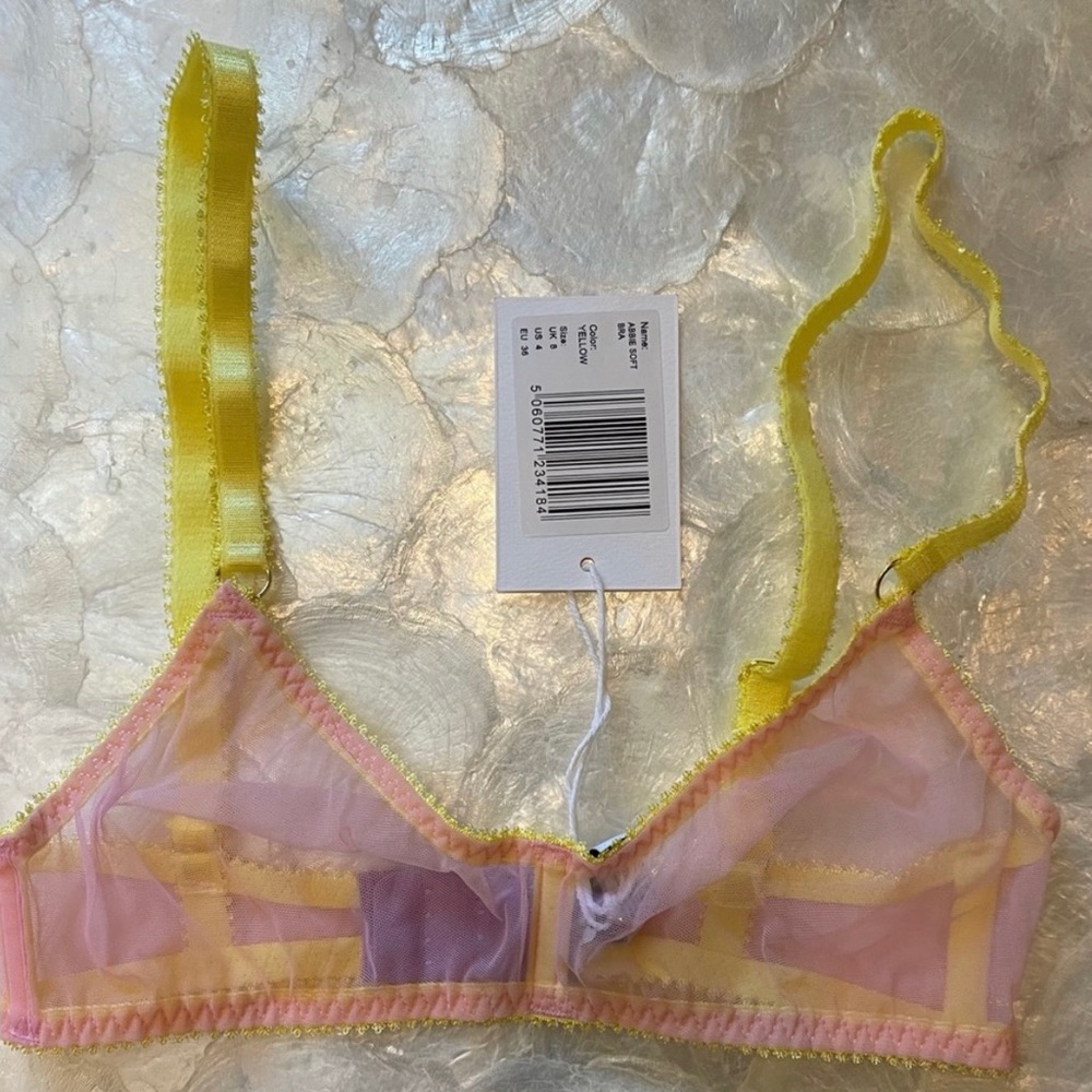 Sheer pink and yellow bralette